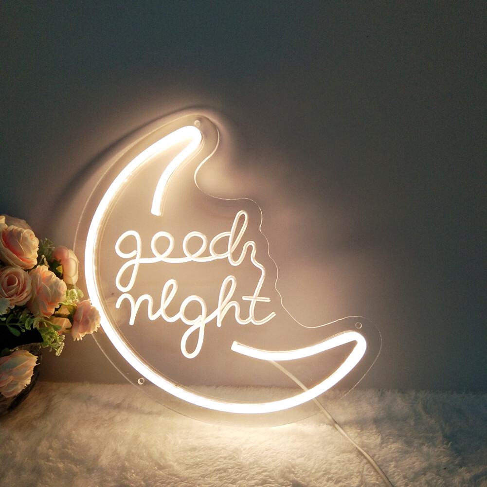 Qomolangma Warm White 12.2 » X 11.4 » LED Neon Sign Moon shape « good night »