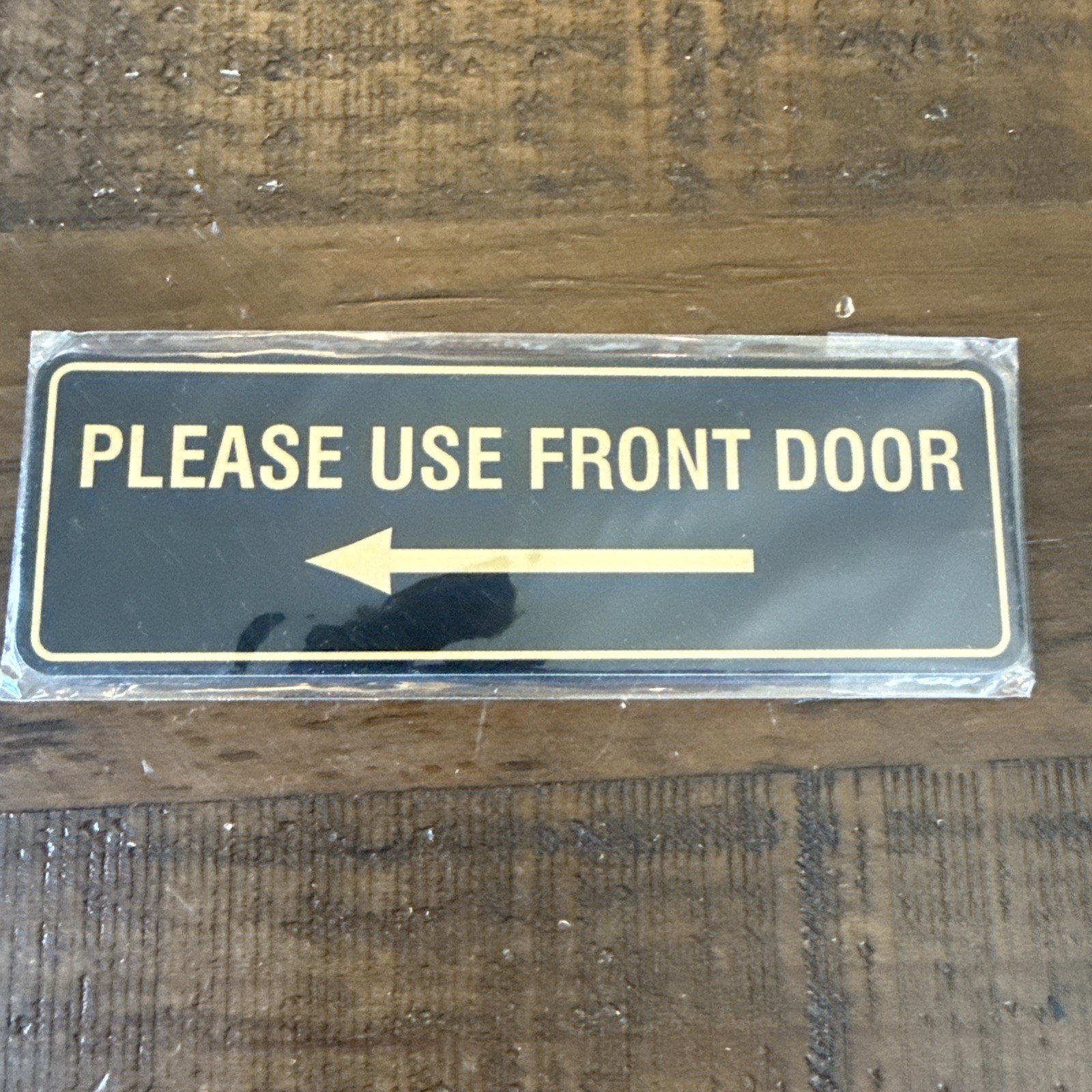 Standard Please Use Front Door Left Arrow Sign Easy Installation Black/Gold 2×6
