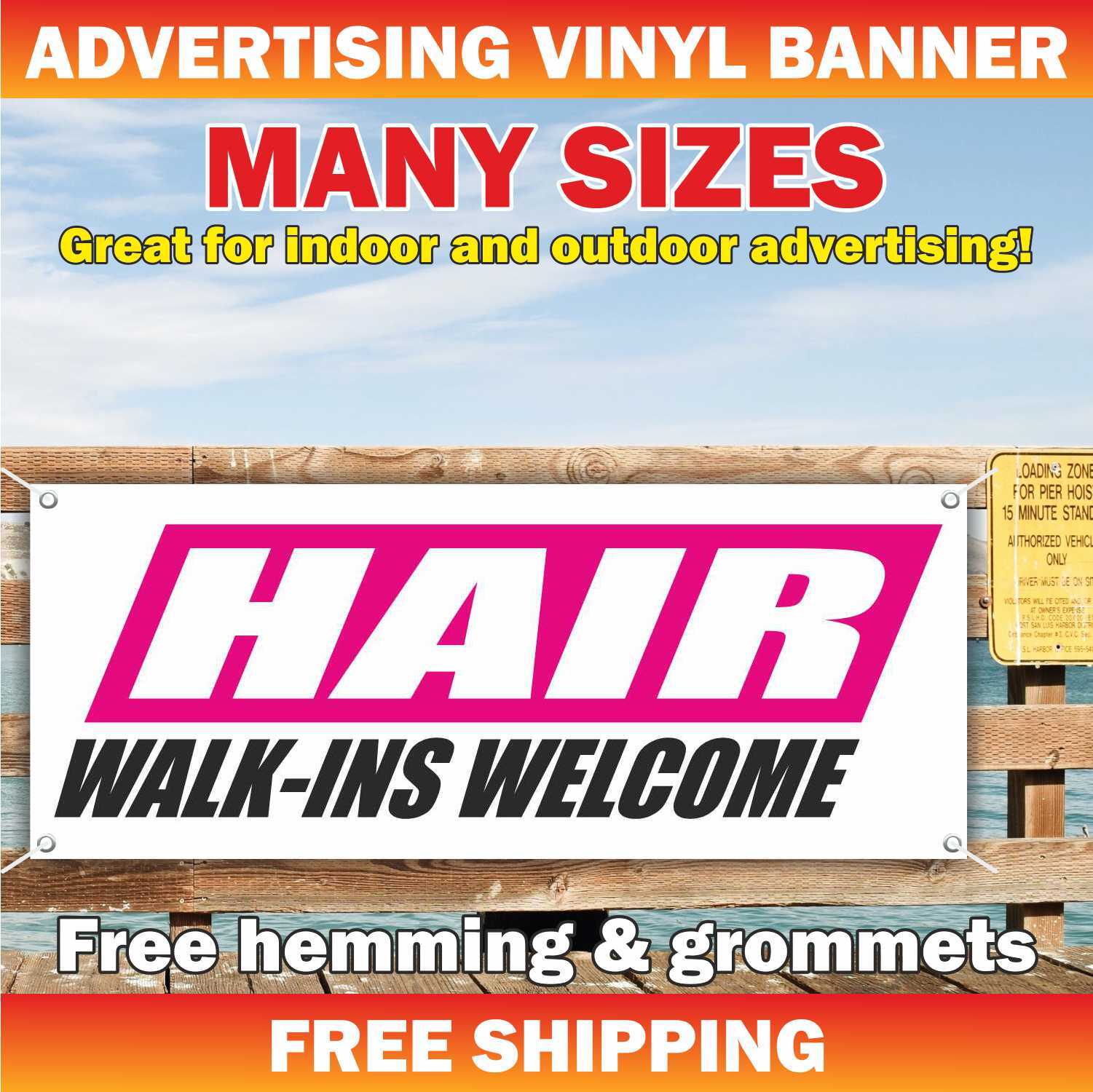 HAIR WALK-INS WELCOME Advertising Banner Vinyl Mesh Sign beauty spa barber shop