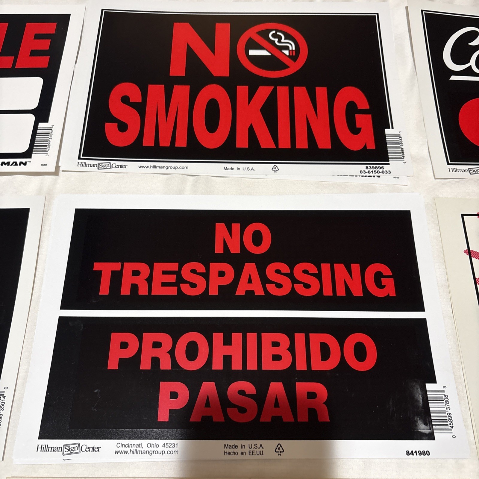 Hillman 8&Prime; x 12” Plastic Signs Various Models New LOT OF 12 SEE PHOTOS
