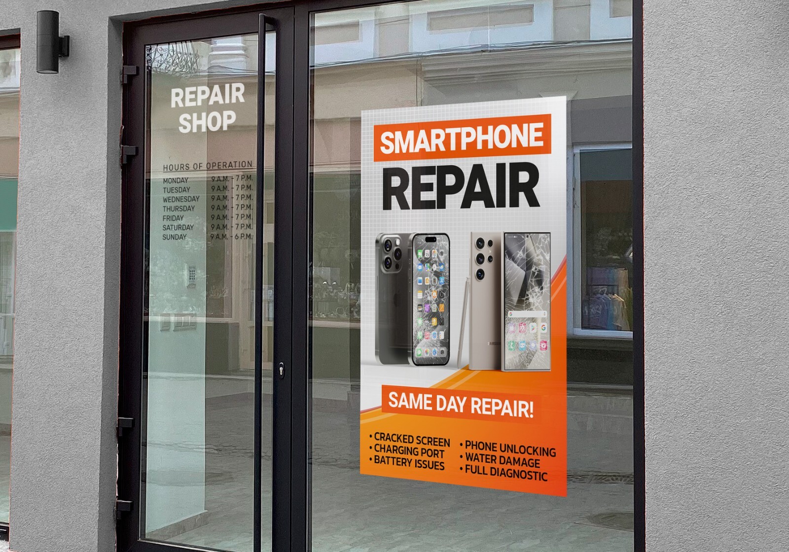 Smartphone Repair Service Poster – Quick Fix Apple & Samsung – Store Banner Sign