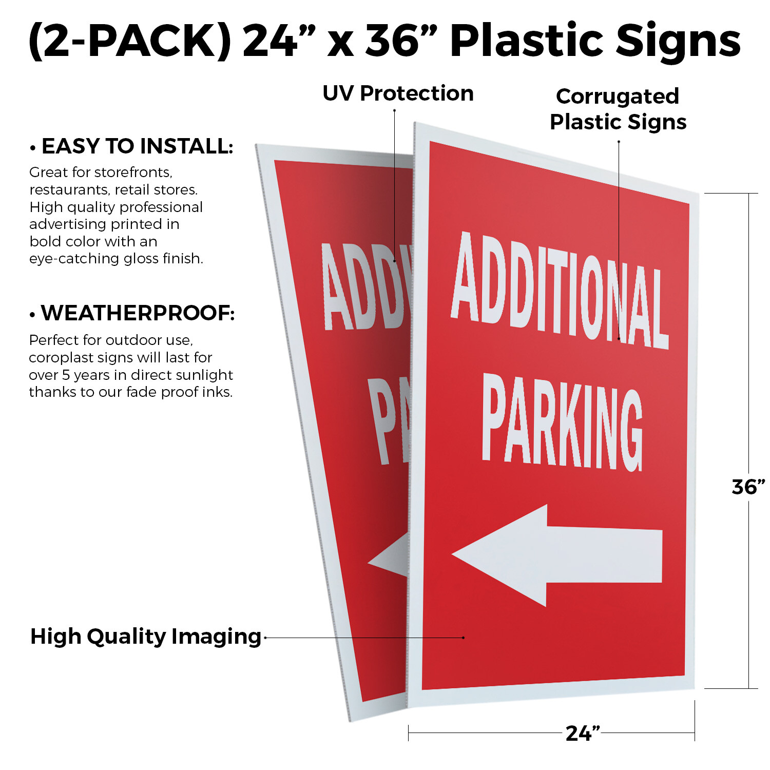 Additional Parking With Arrow 24&Prime; x 36&Prime; 2 Pack Of Store Sign Plastic Or Decal