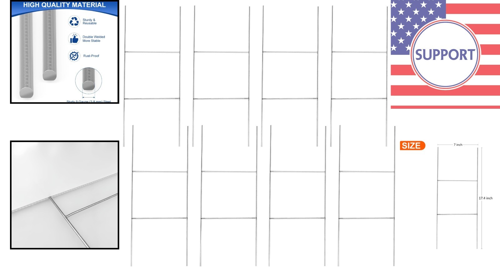 8 Heavy Duty Metal H-Stakes for 4mm Signs – 17.4 » x 7 » Weatherproof Support