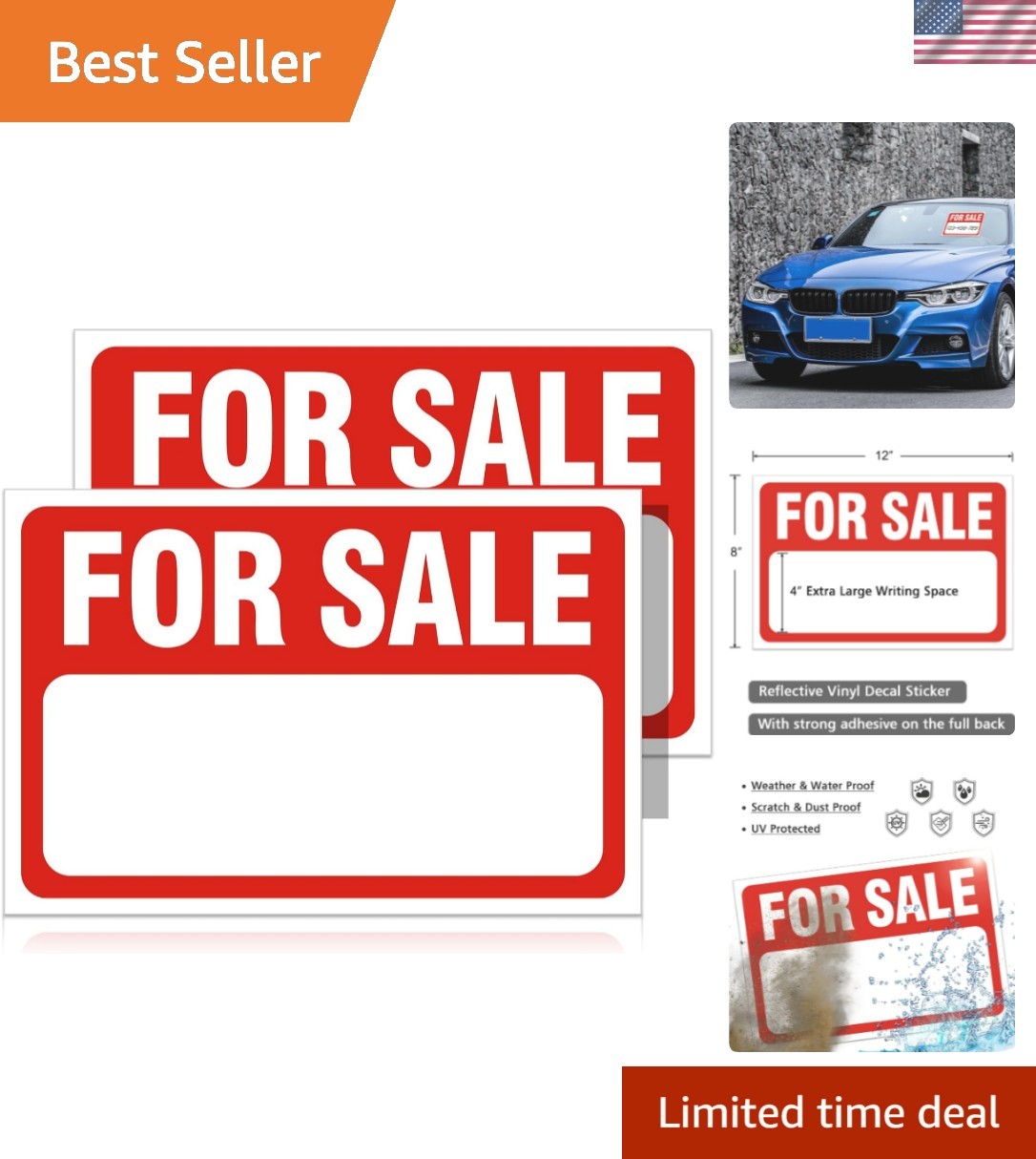 2 Pack Stickers,12&Prime; x 8&Prime; Sale Sign for Car and Vehicles, Self-Adhesive Vinyl …
