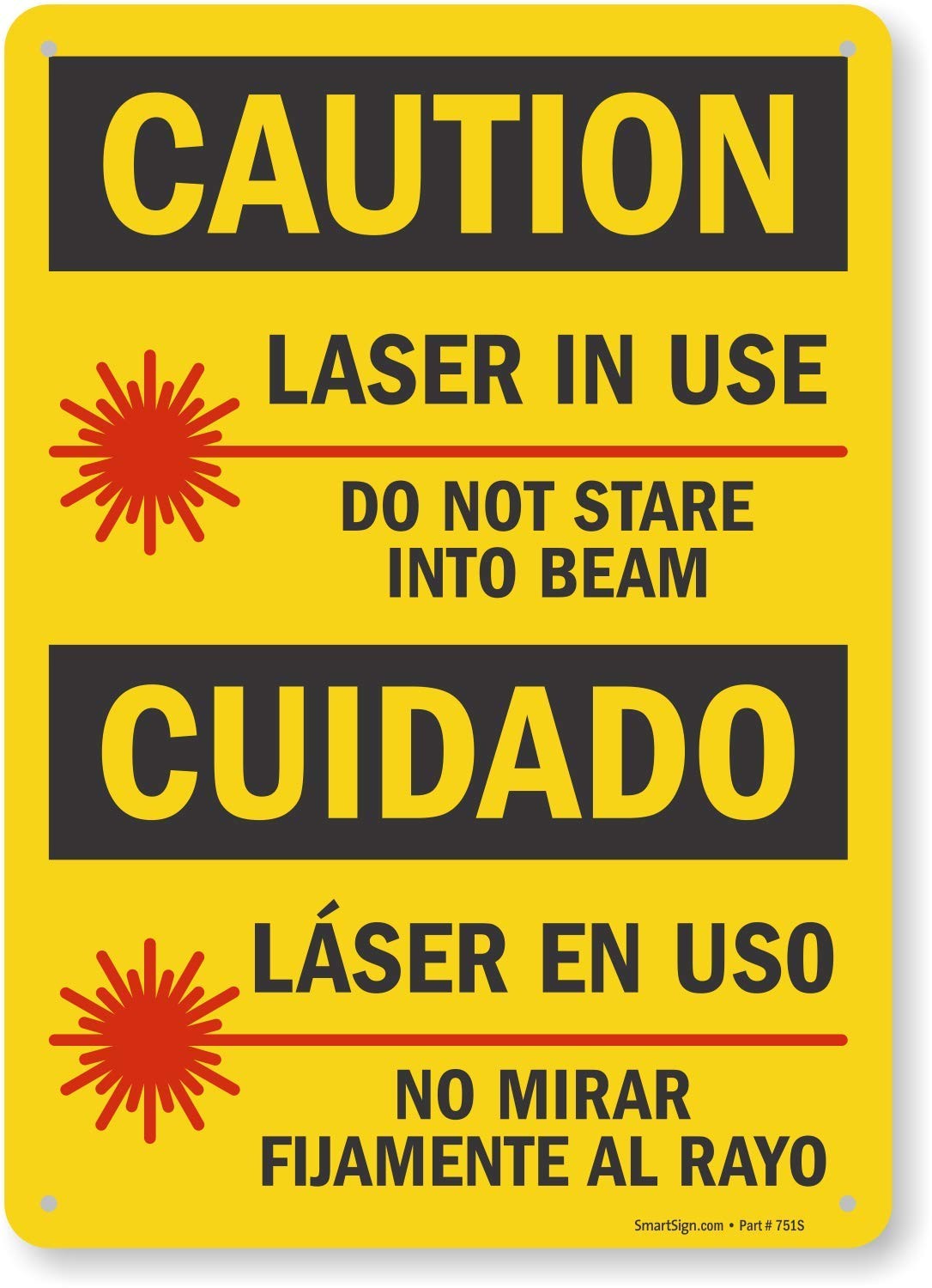 14×10 Inch S1696PL14 Caution Laser In Use Sign Plastic Bilingual Safety