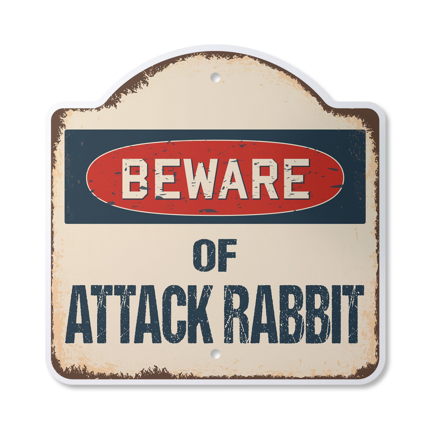 Beware Of Attack Rabbit Plastic Novelty Sign Classic Rust Wall Plaque