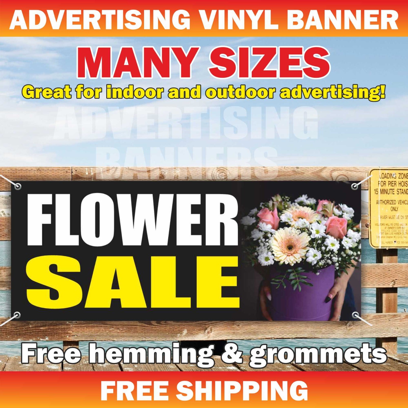 FLOWER SALE Advertising Banner Vinyl Mesh Sign fresh tulips roses bouquets shop