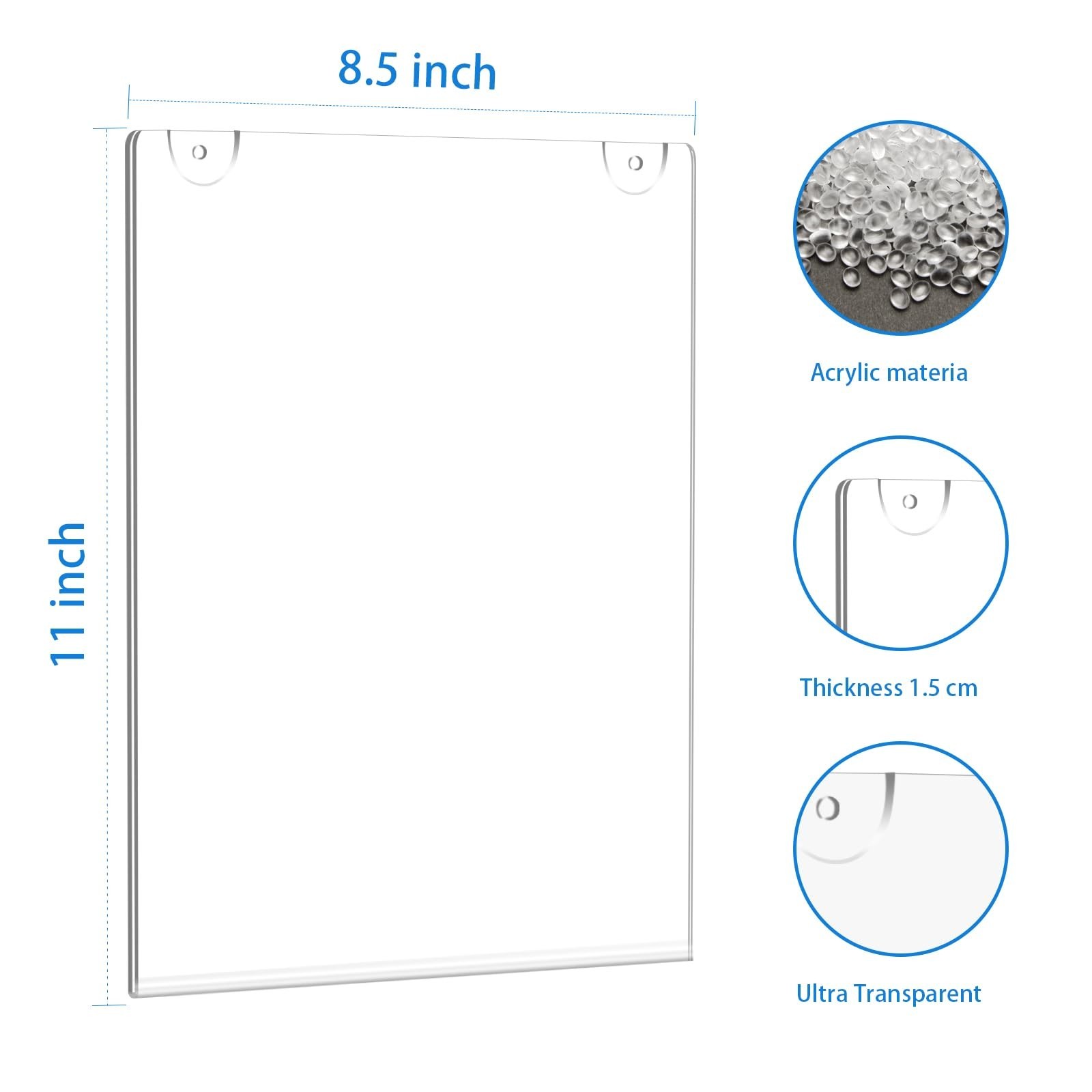 Acrylic Sign Holder 8.5 x 11 Vertica Wall Mount Clear Plastic Picture Frame, …