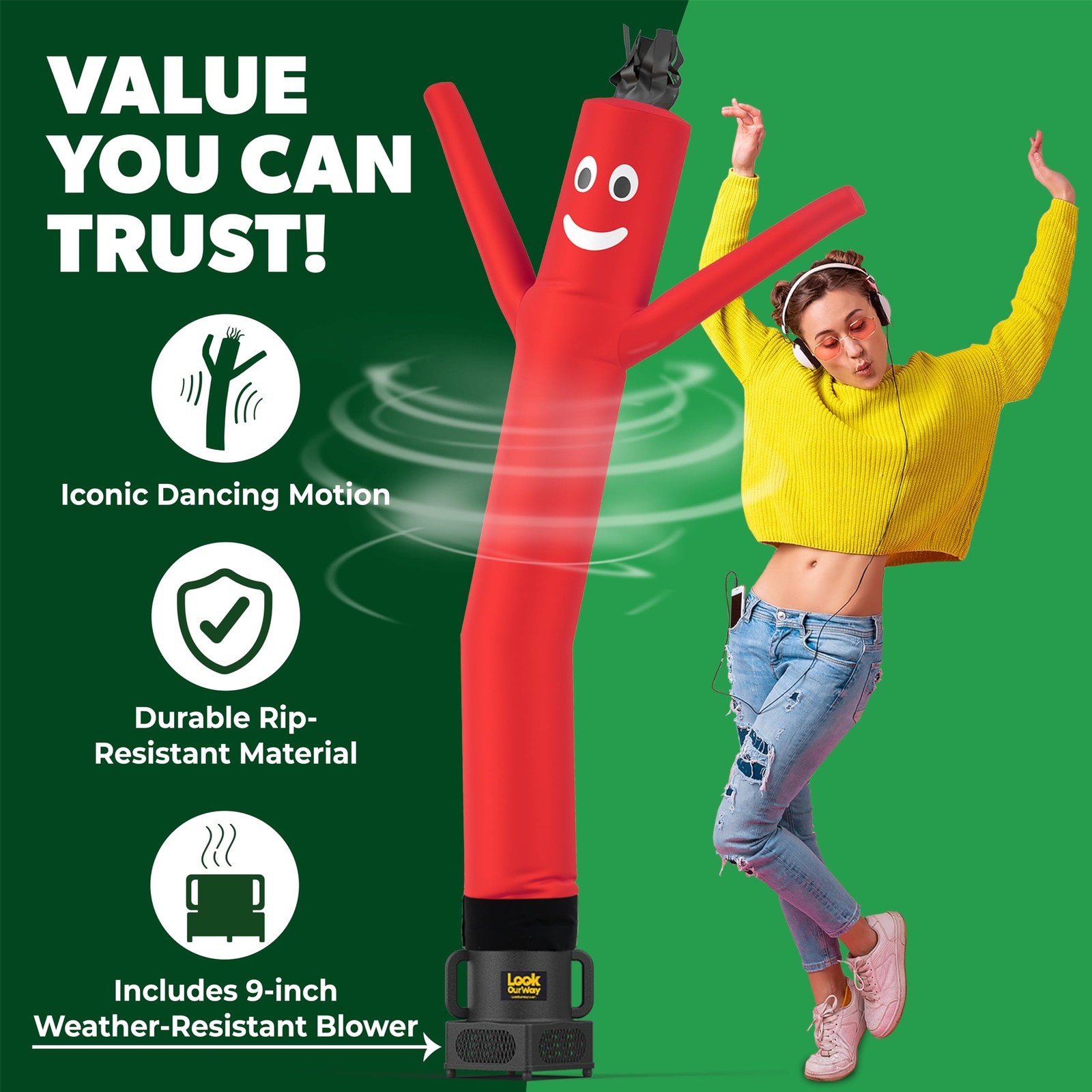 LookOurWay Air Dancers Wacky Waving Inflatable Tube Guy – 7ft Tall Inflatable