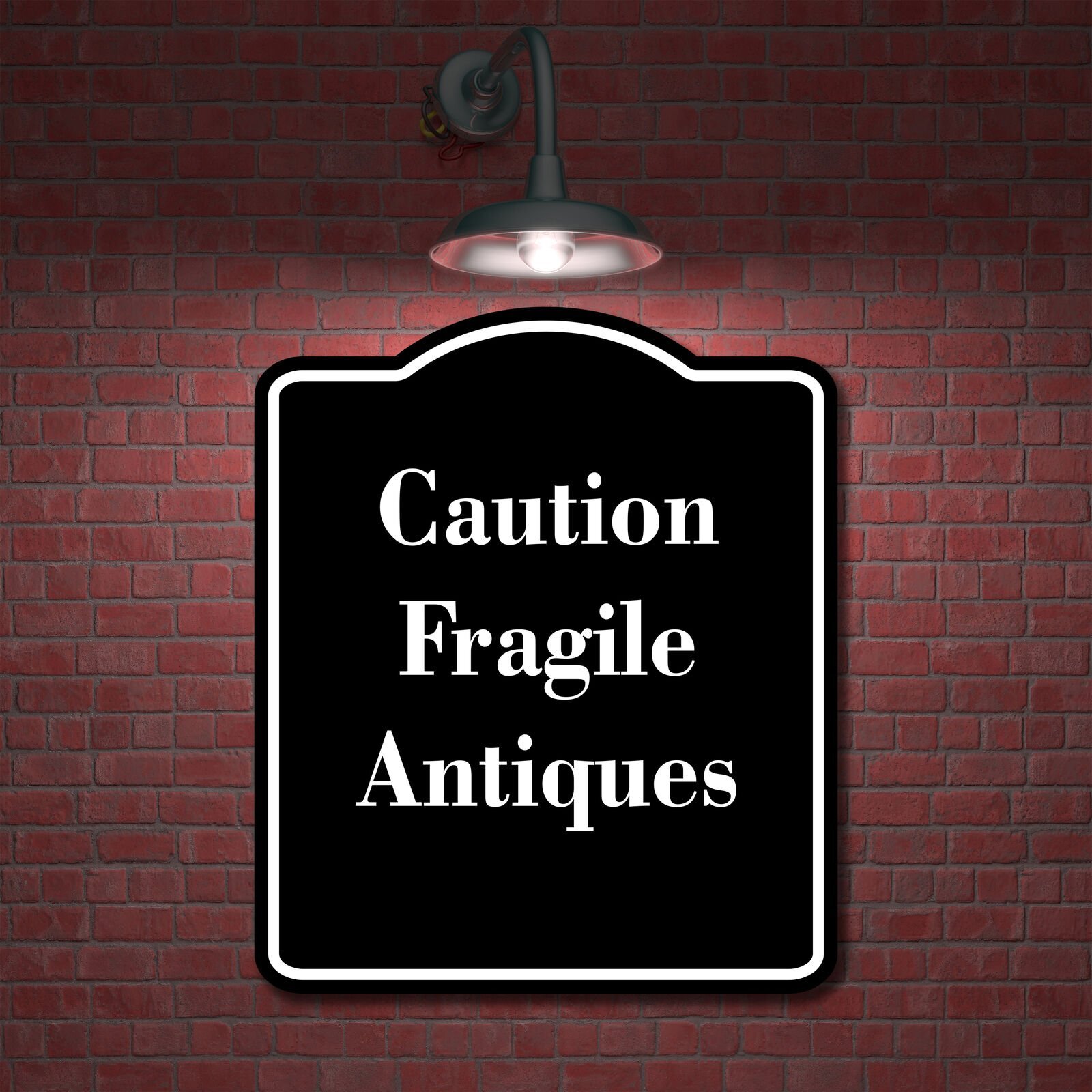 Caution Fragile Antiques BLACK Aluminum Composite Sign