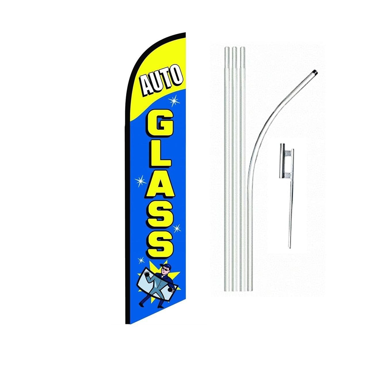 Auto Glass YellowBlue Swooper Flutter Feather Flag | 3ft W x 11.5ft Tall