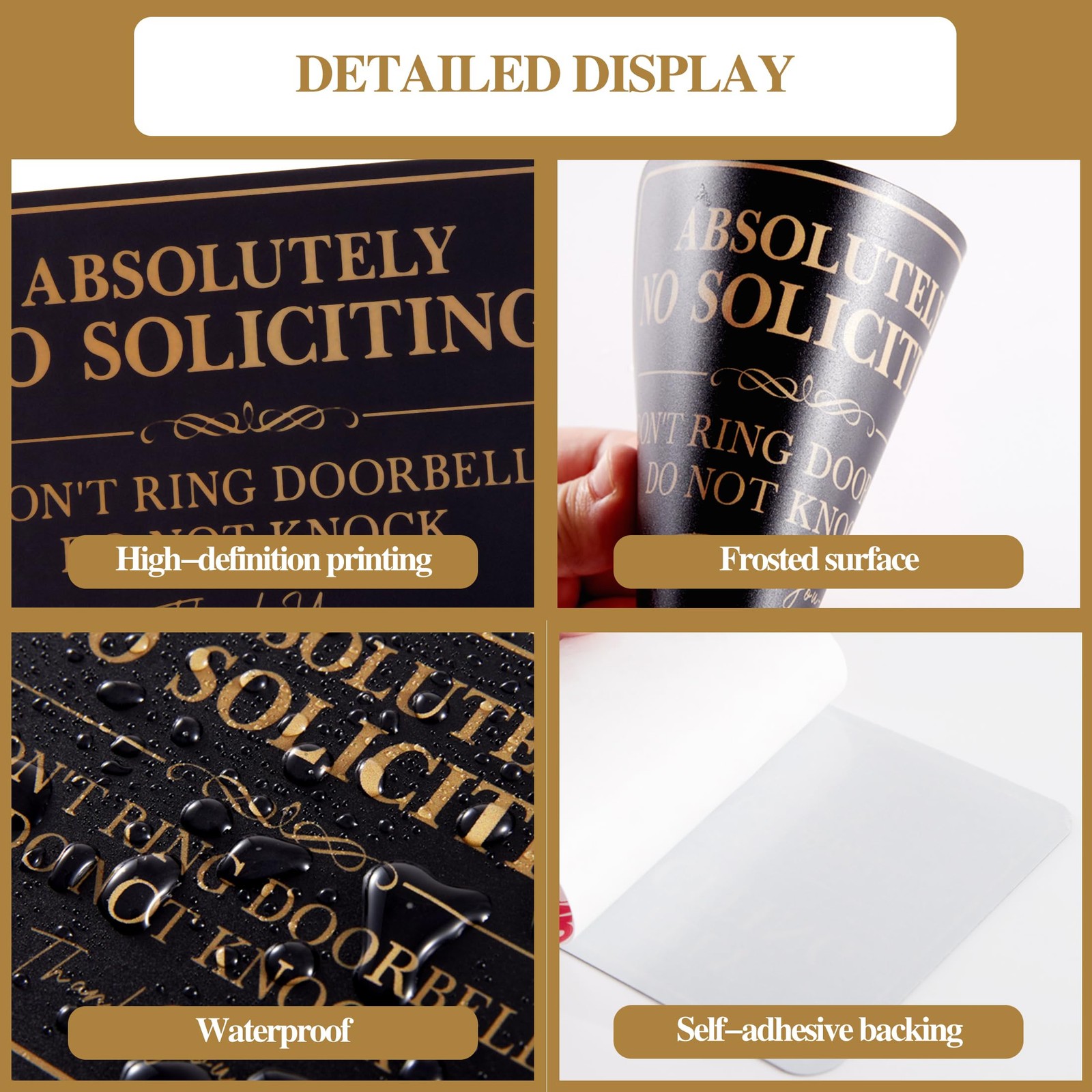 2PCS No Soliciting Sign for Front Door，SelfAdhesive Elegant Do Not Knock or R…