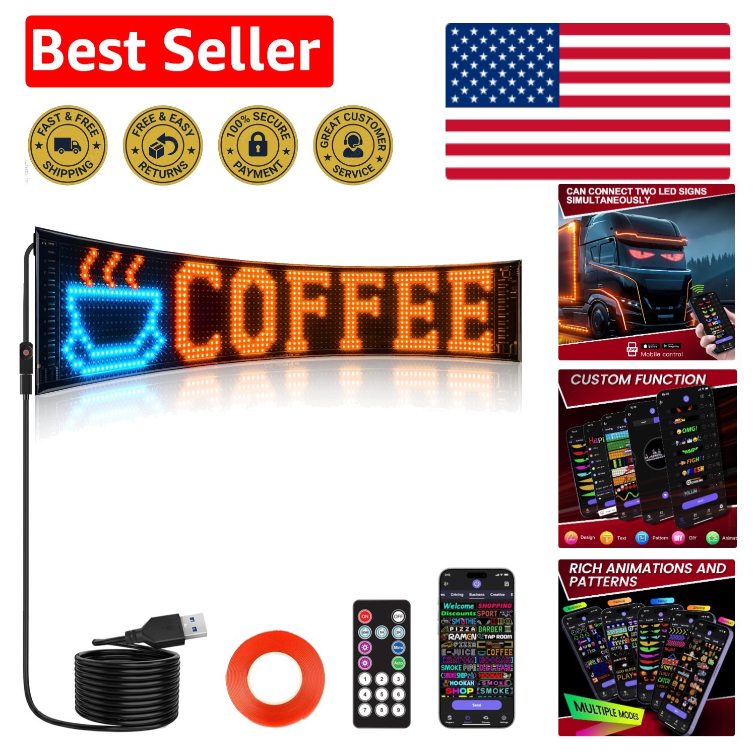 Customizable Scrolling LED Display 23 »x5 » – Perfect for Promotions or Cars