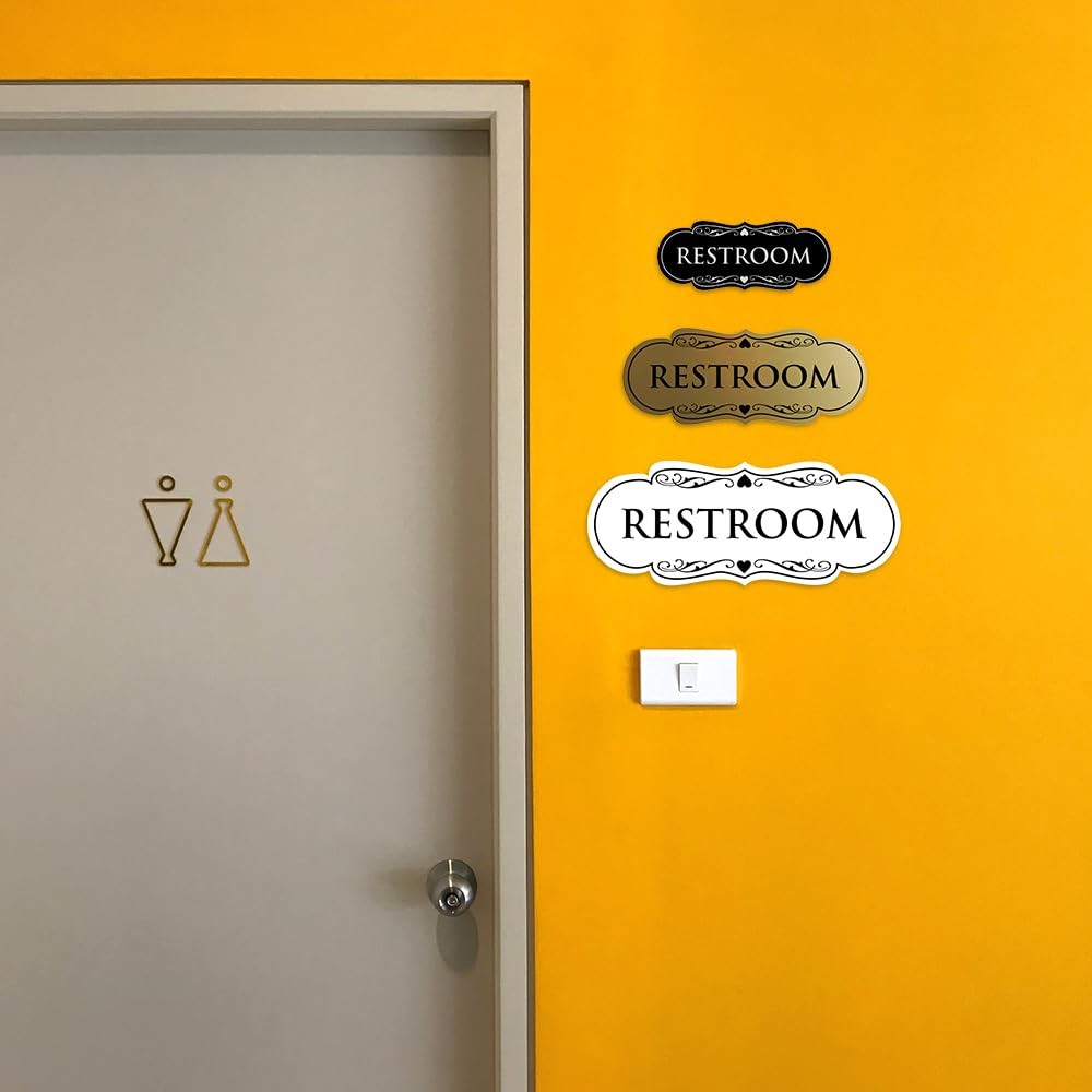 Designer Restroom Wall or Door Sign – Bathroom Signage | Durable Plastic and