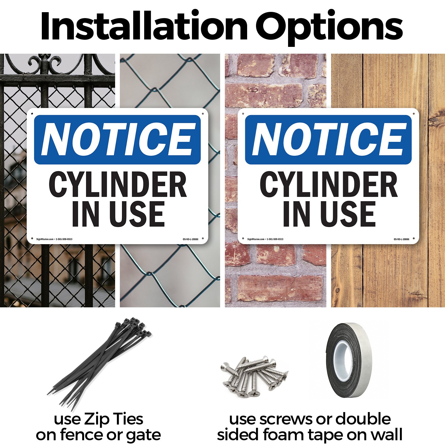 Cylinder In Use OSHA Notice Sign Metal, Plastic, Or Decal – 5 or 10 Pack