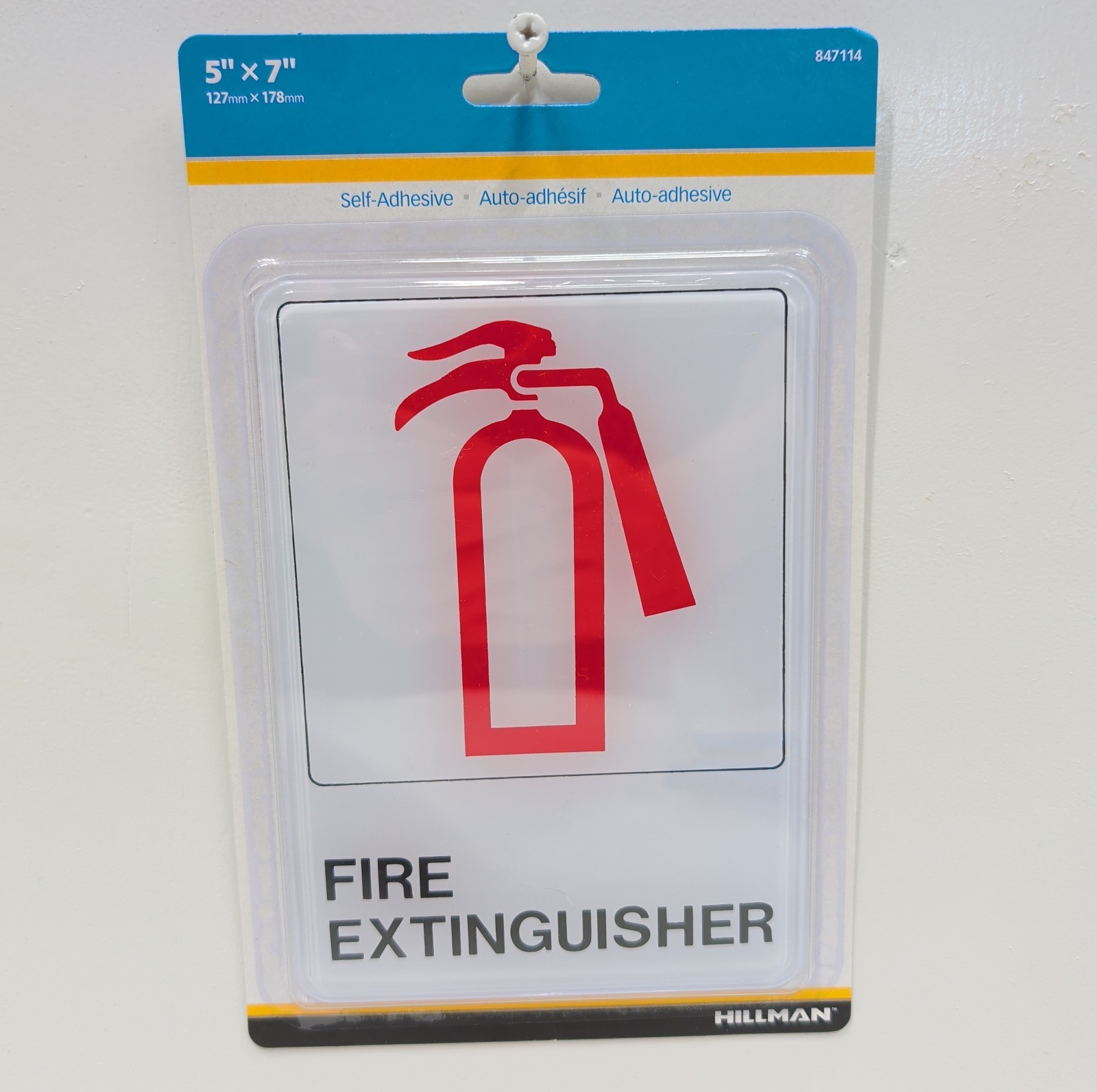 Hillman Fire Extinguisher Sign 5×7 Self‑Adhesive Safety Label Plastic New