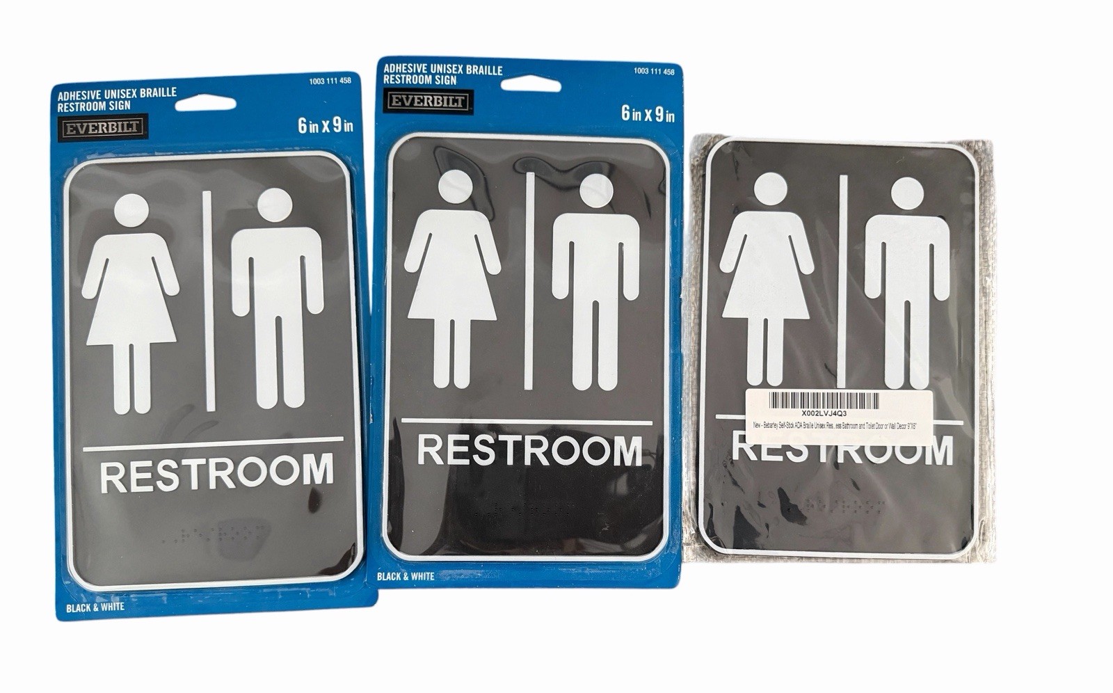Adhesive Unisex Bathroom Sign For Business-Restroom Door Sign 3 Pack