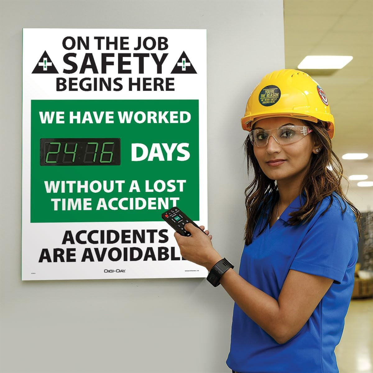 SCK115 Aluminum Digi-Day Electronic Scoreboard, « ON the JOB SAFETY BEGINS HERE –