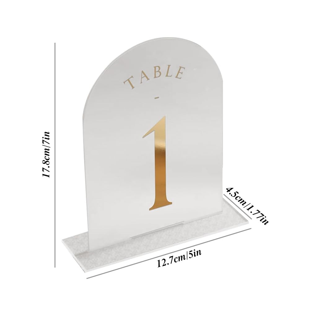 Wedding Table Numbers 115 Frosted Arch 5×7 Acrylic Gold Foil Print Holder