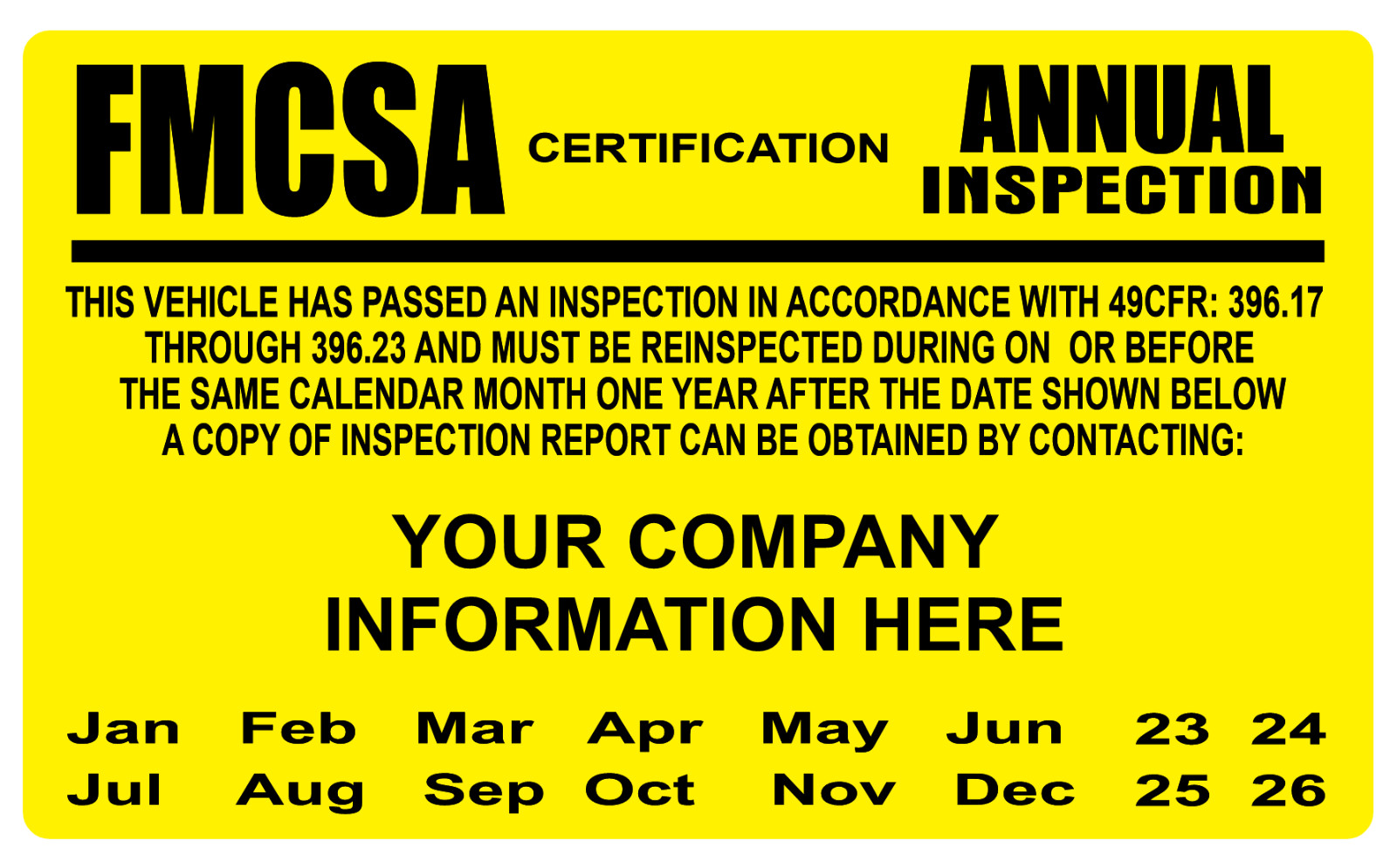 FMCSA DOT Annual Inspections Labels Set Of 50 Decals 5” Wide X 3” High