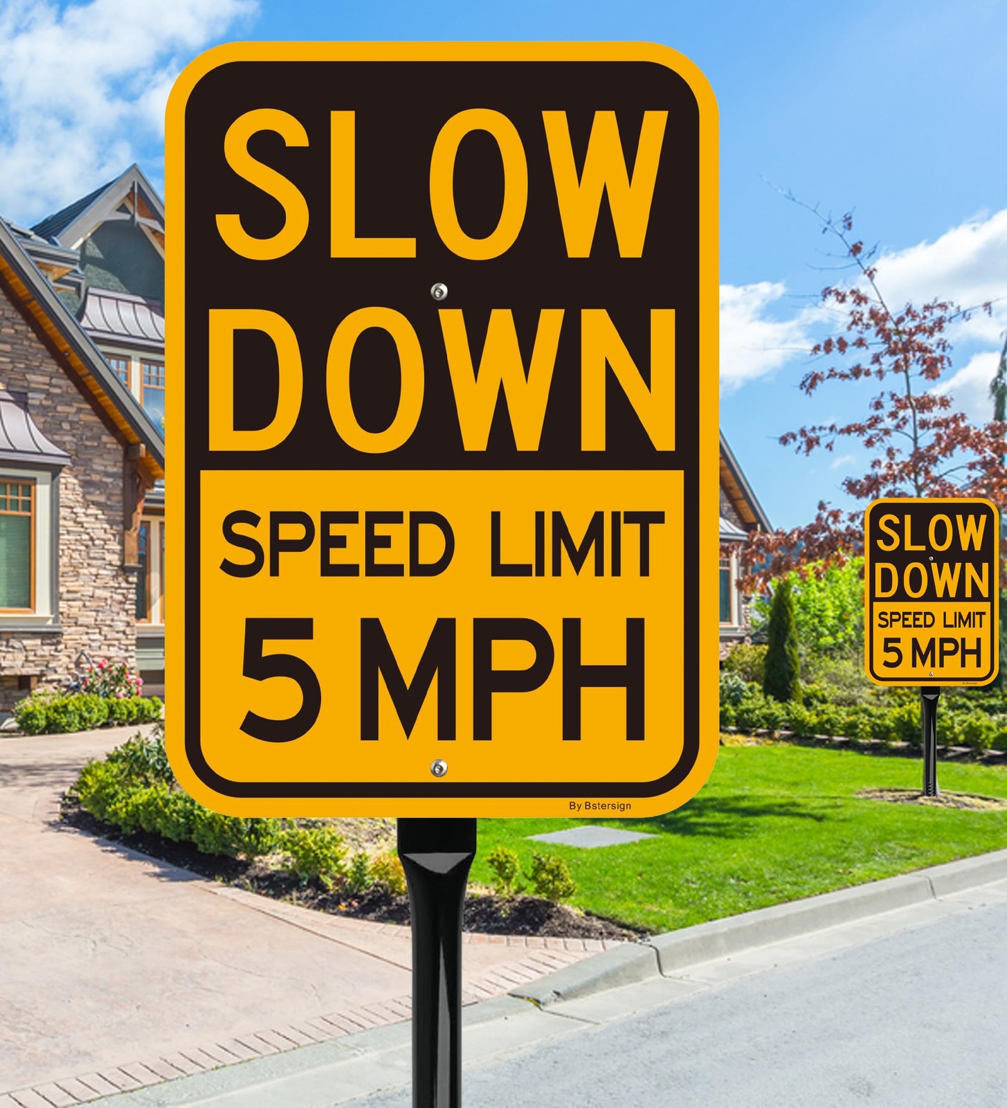 2 PCS 14×10 Inch Slow Down Speed Limit 5MPH Sign Reflective 36 In Metal Stake