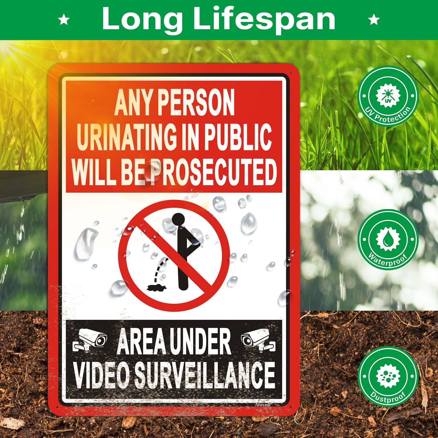 2 PCS No Urinating Public Video Surveillance Sign Aluminum 14×10 Inch