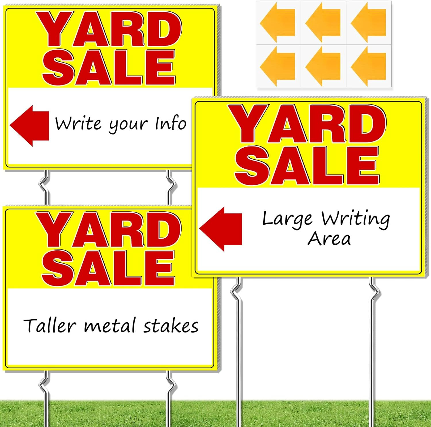 Cyrico Yard Sale Signs with Stakes, 3 Pack 17 x 13 Inch Double Sided Weatherproo