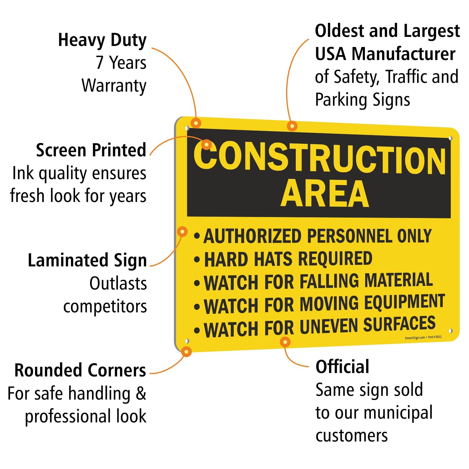 10×14 Inch Aluminum Construction Area Authorized Personnel Only Hard Hat Sign