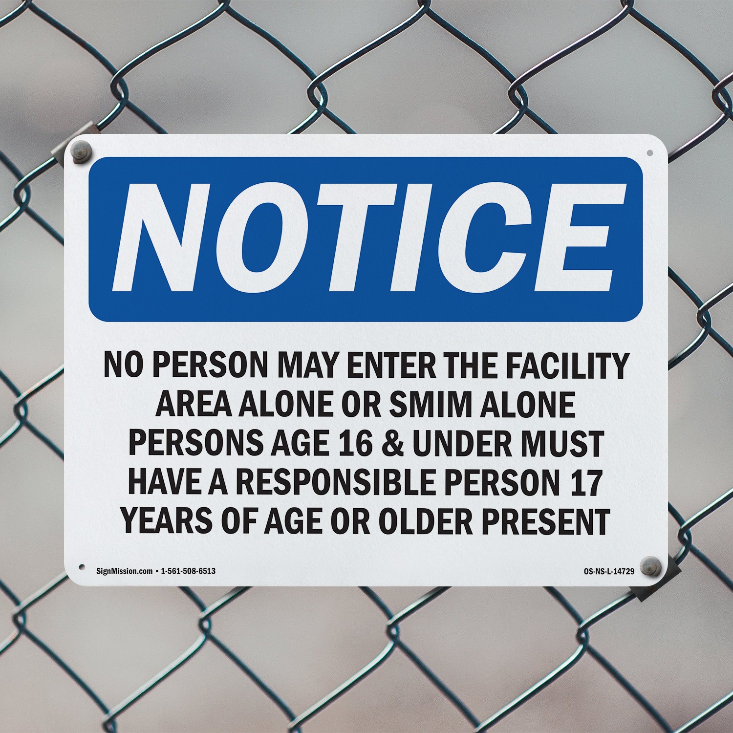No Person May Enter The Facility Area Alone OSHA Notice Sign, Decal 5 or 10 Pack