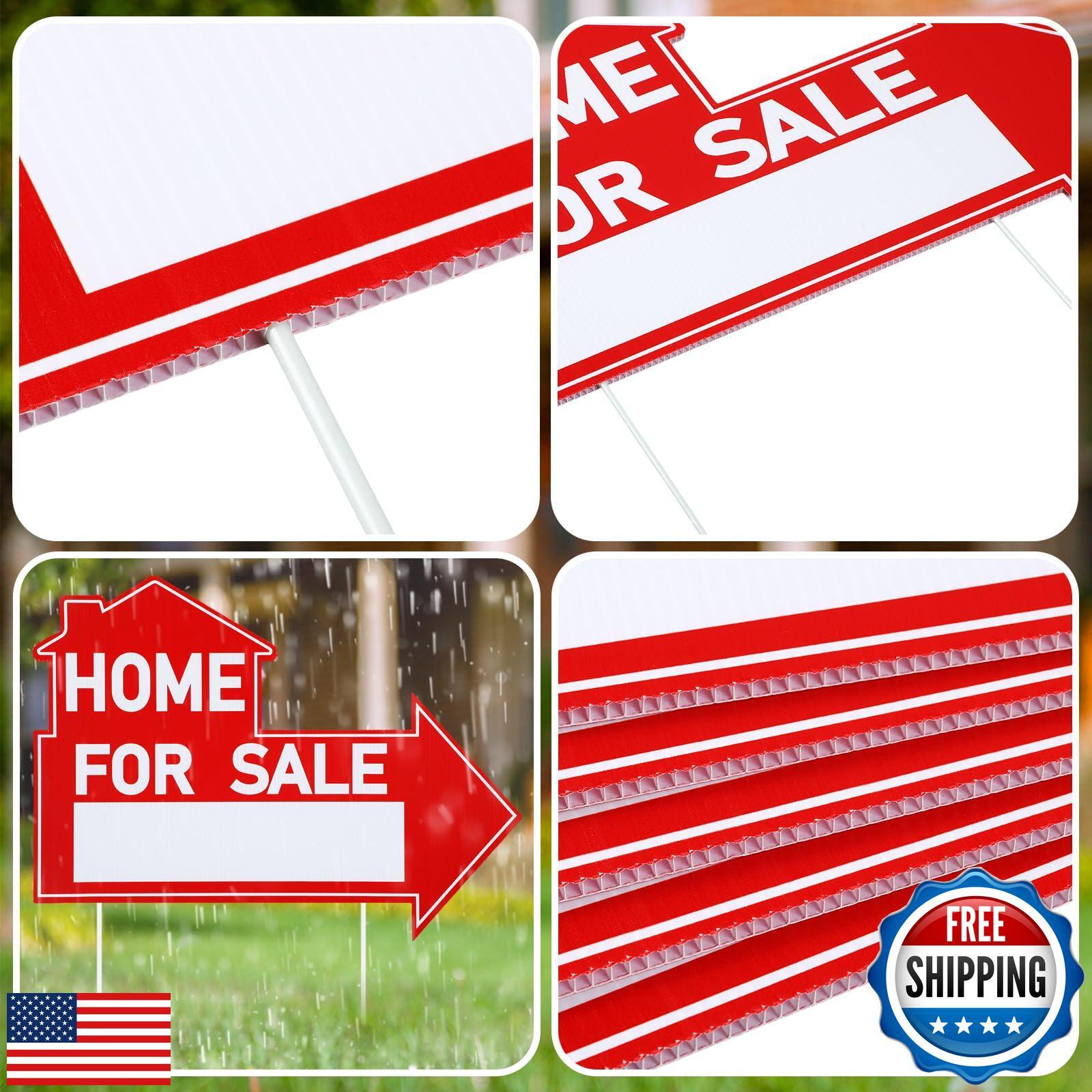 Threehoney 6 Pcs Home for Sale Signs with Stakes 12 x 16 Inch Double Sided fo