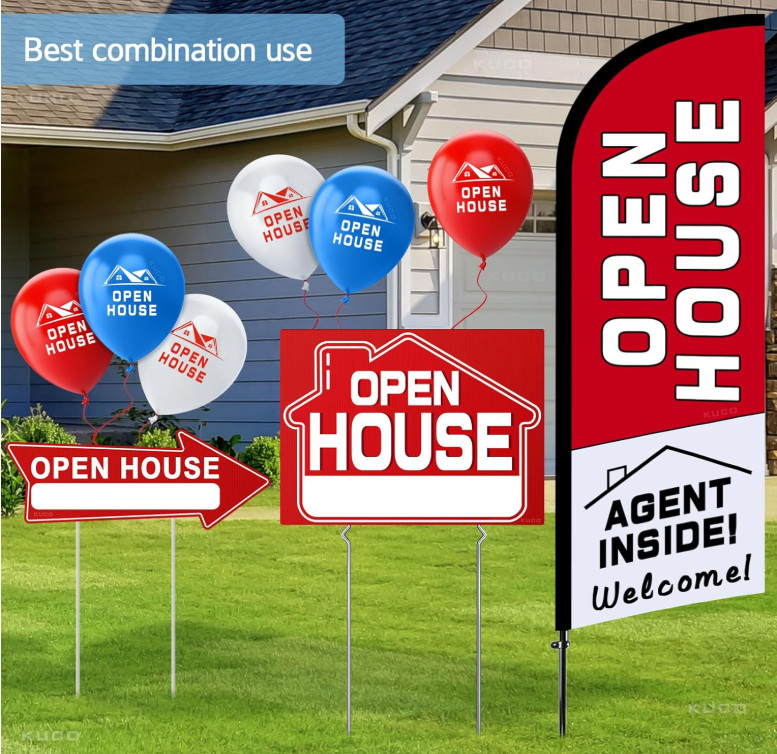 45 Pcs Open House Signs for Real Estate Kit, 1 Open House Flag, 9 Double-Sided..