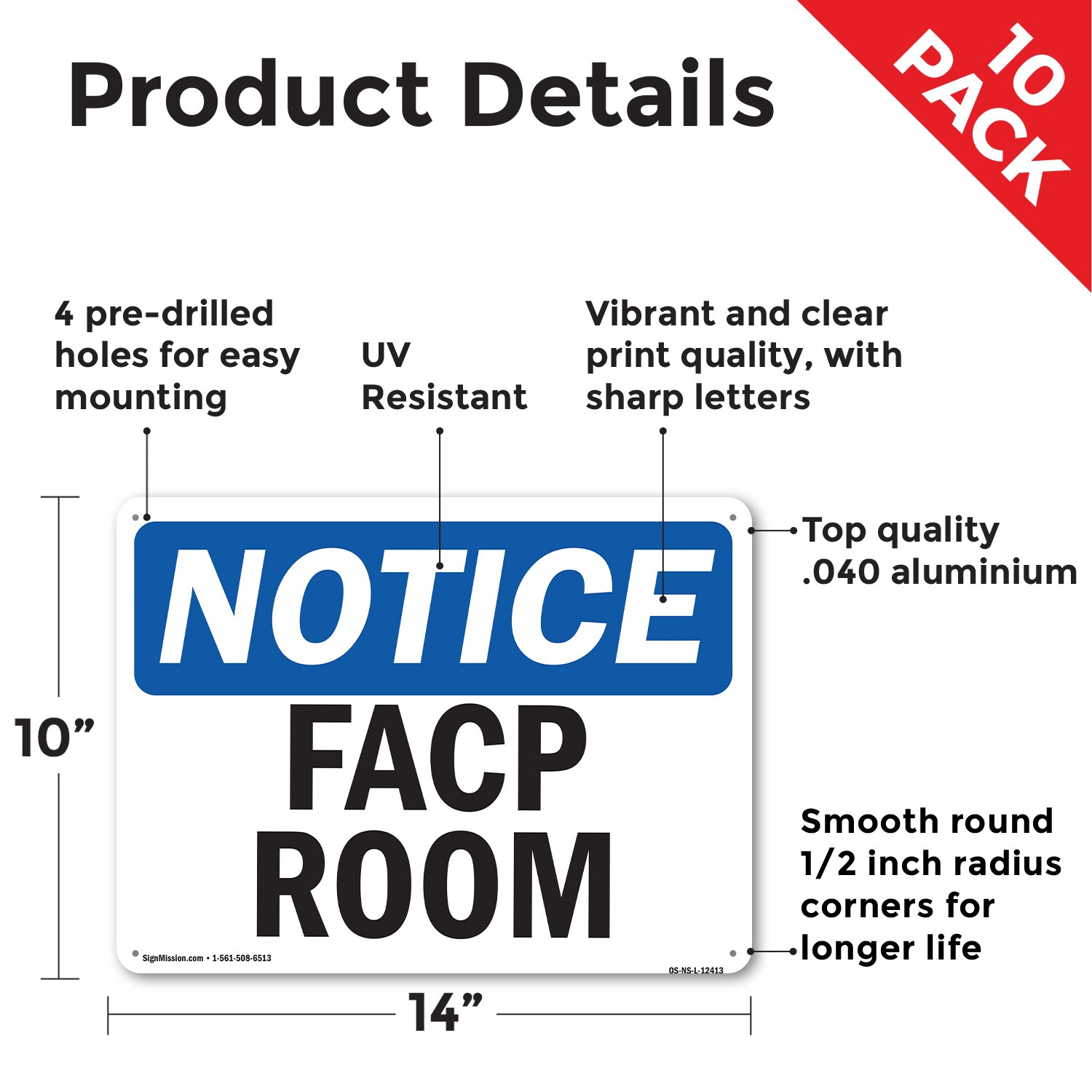 FACP Room OSHA Notice Sign Metal, Plastic, Or Decal – 5 or 10 Pack