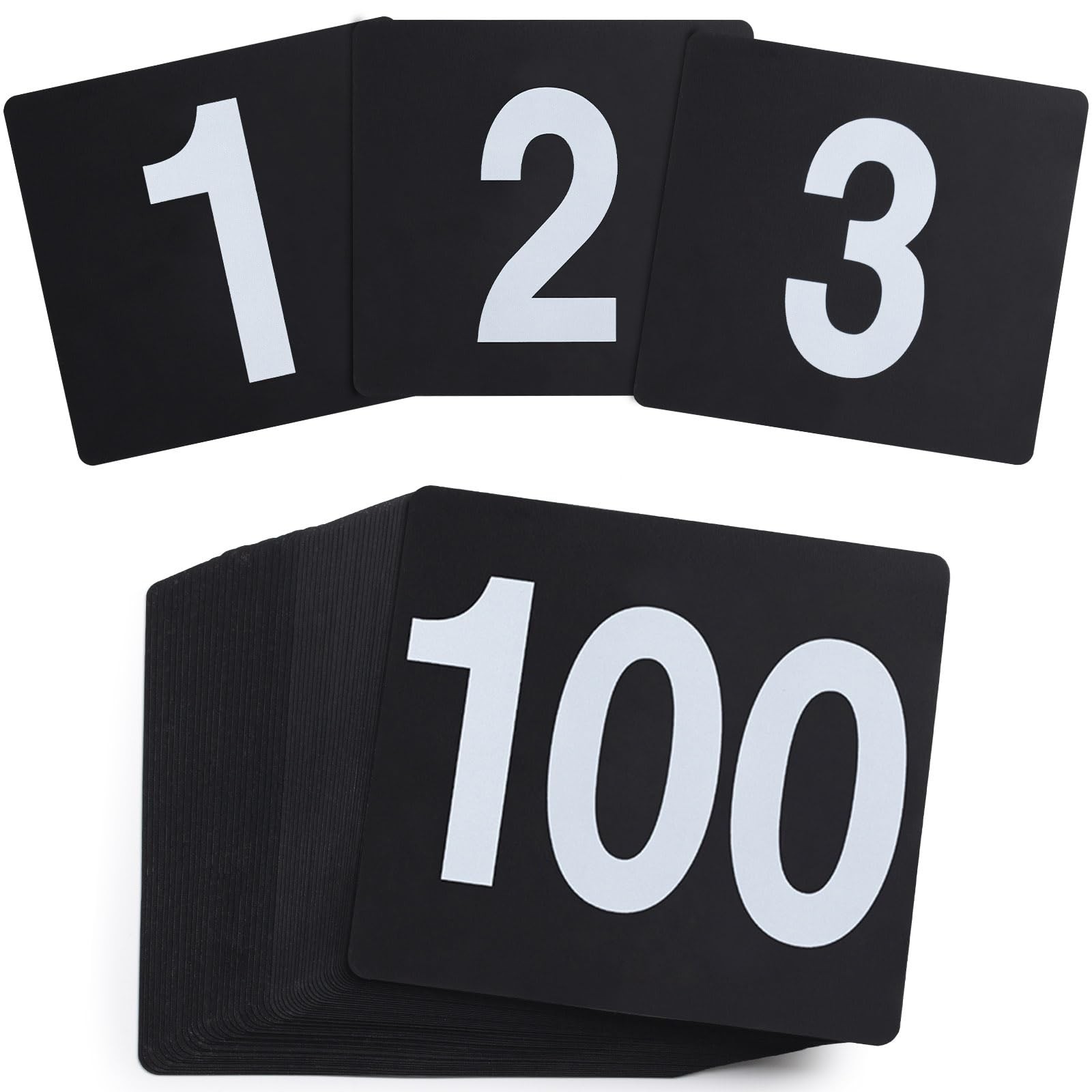 Table Number Cards 1-100, Double Sided Restaurant Table Numbers, 3.5&Prime; Plastic.