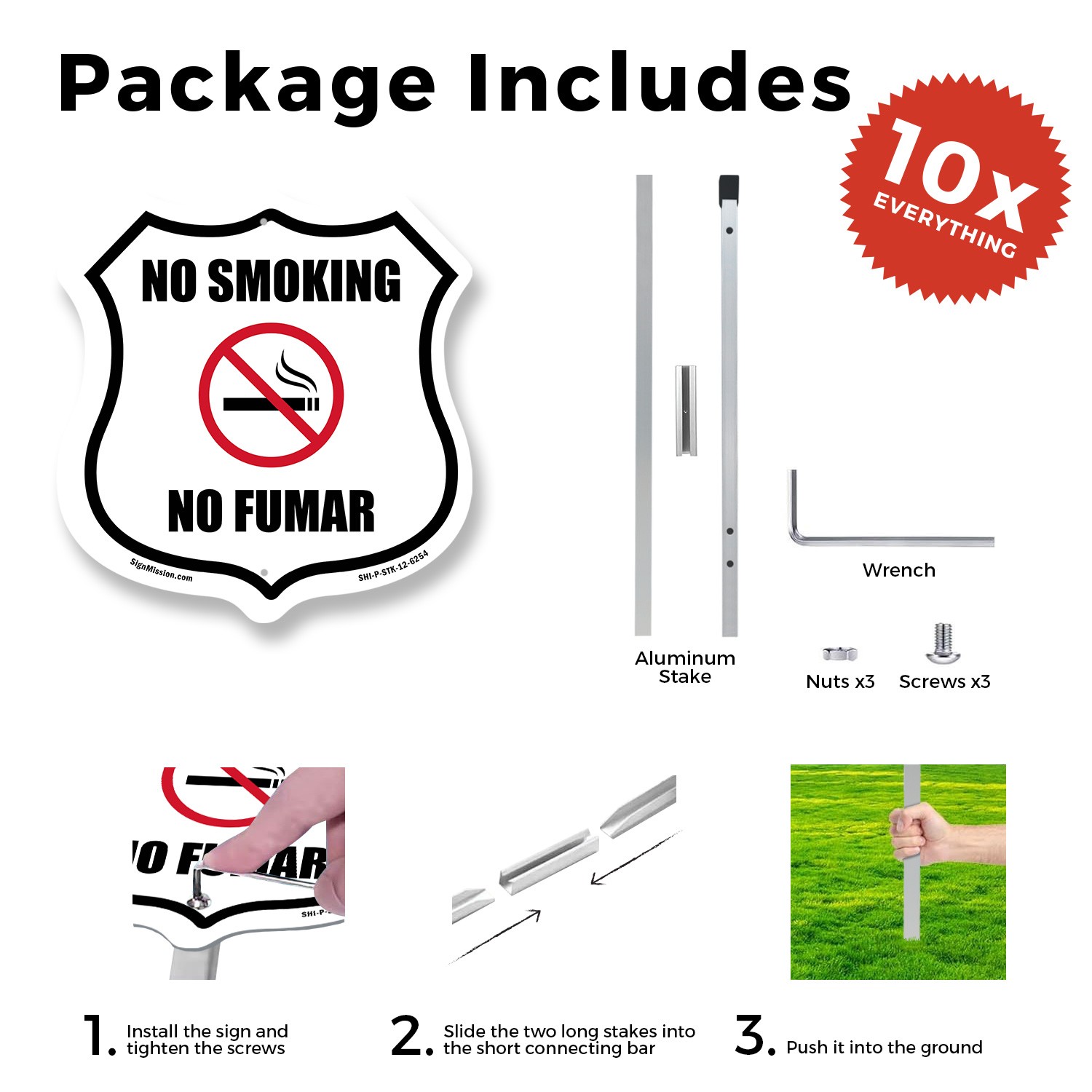 No Smoking No Fumar Bilingual English / Spanish Weather Shield Sign With Stake