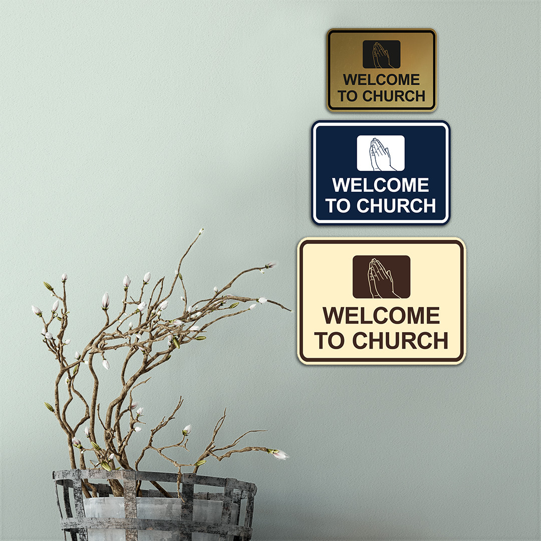 Classic Framed Welcome To Church Praying Hands Wall or Door Sign