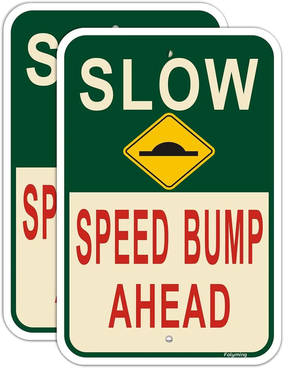 2 Pack Slow Speed Bump Ahead Signs, Slow Down With Speed Bump Emblem Sign 18 x 1