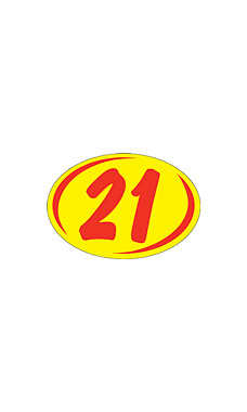 Oval 2-Digit Year Stickers – Red/Yellow – 2021 – Pack of 12