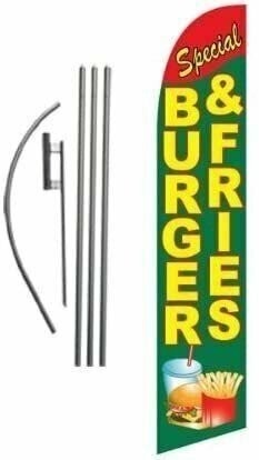 Burgers and Fries Restaurant Feather Banner Swooper Flag Set with 15 Foot…