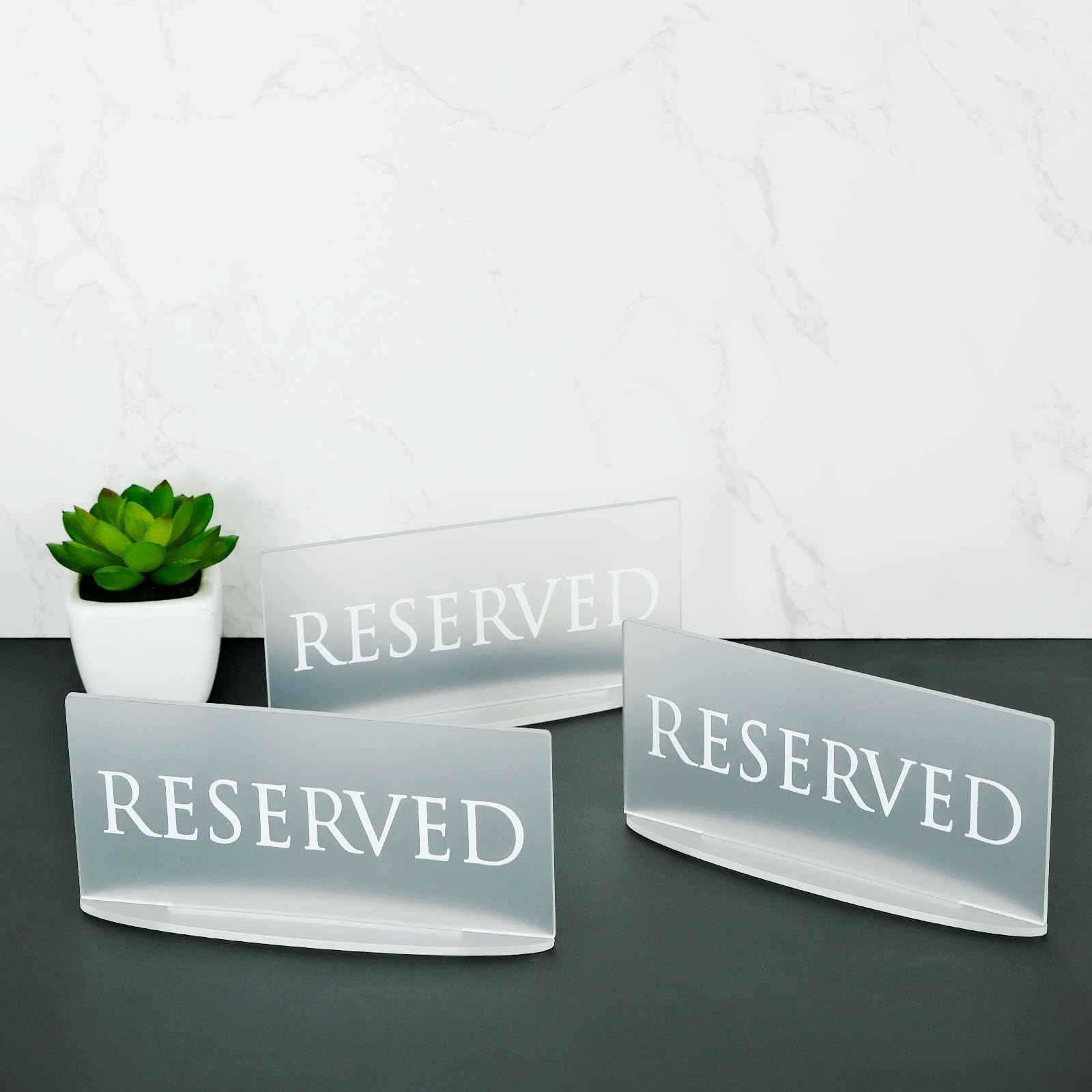 6 PCS Frosted Acrylic Reserved Table Signs Oval Stand 6×2.8 Inch Reception