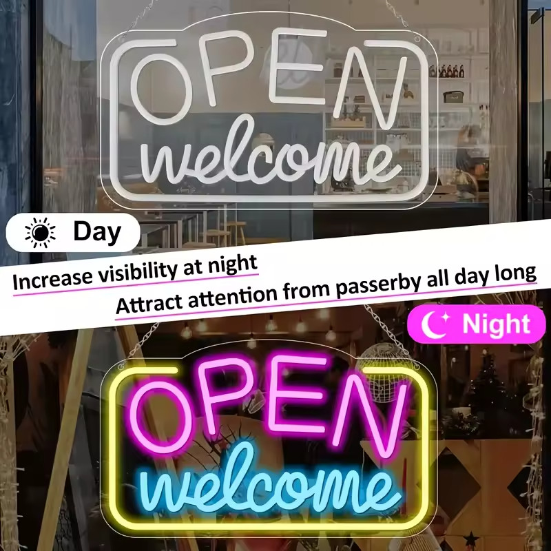 USB Powered Vibrant Multicolor LED Neon « OPEN WELCOME » Sign | Battery-Free with