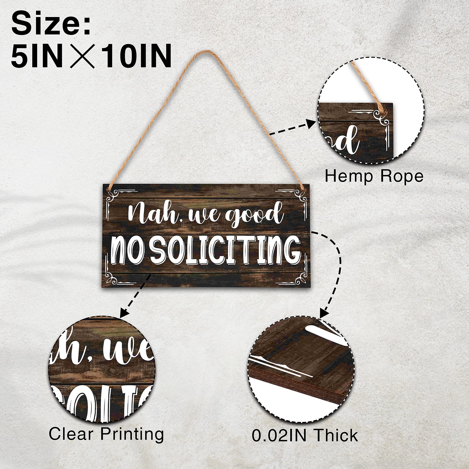 Ycyfckdr No Soliciting Wooden Sign, 5×10 Inches, Brown, Rustic, Hanging Sign,…