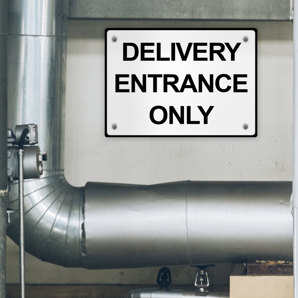 Aluminum Horizontal Metal Sign Delivery Entrance Only Black on White