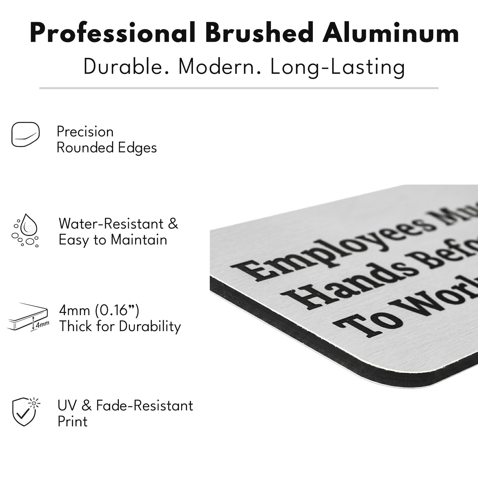 Employees Must Wash Hands Sign Brushed Aluminum Employee Notice 9×3 Inch