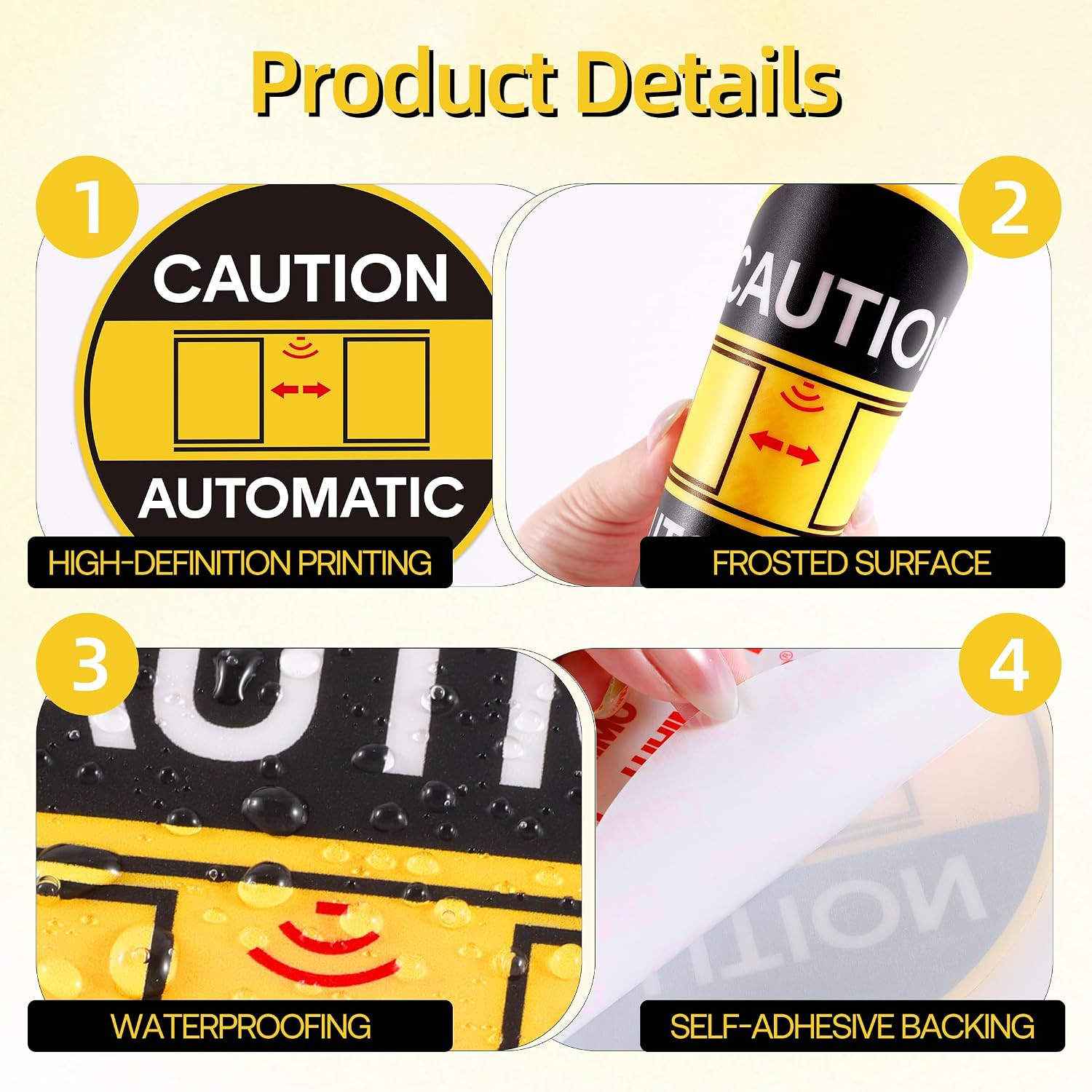 2PCS Caution Automatic Door Signs, Easy Installation Self Adhesive Vinyl Automat