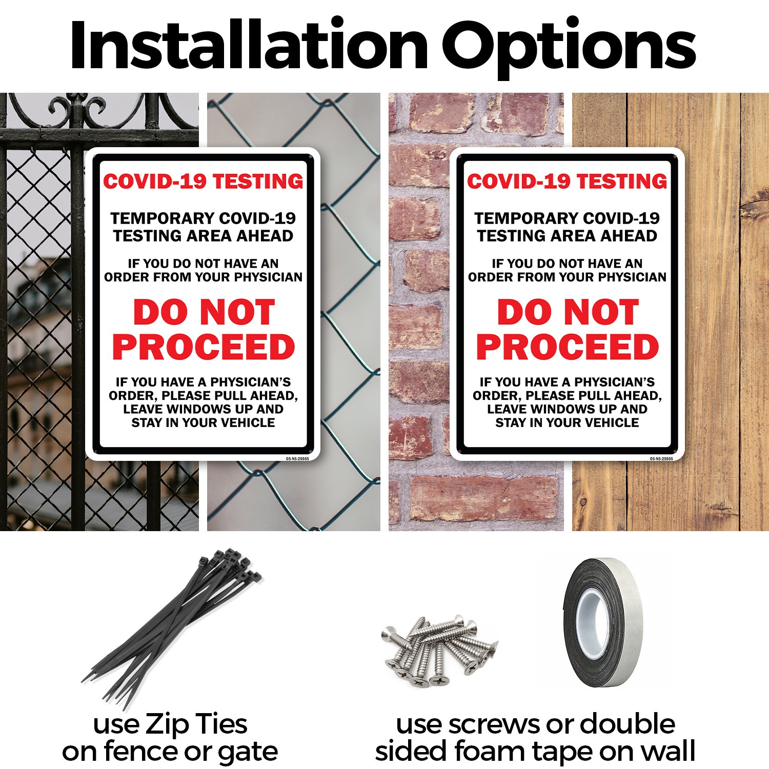 COVID-19 Testing Area Ahead Do Not Proceed Public Safety Sign, Decal 5/10 Pack