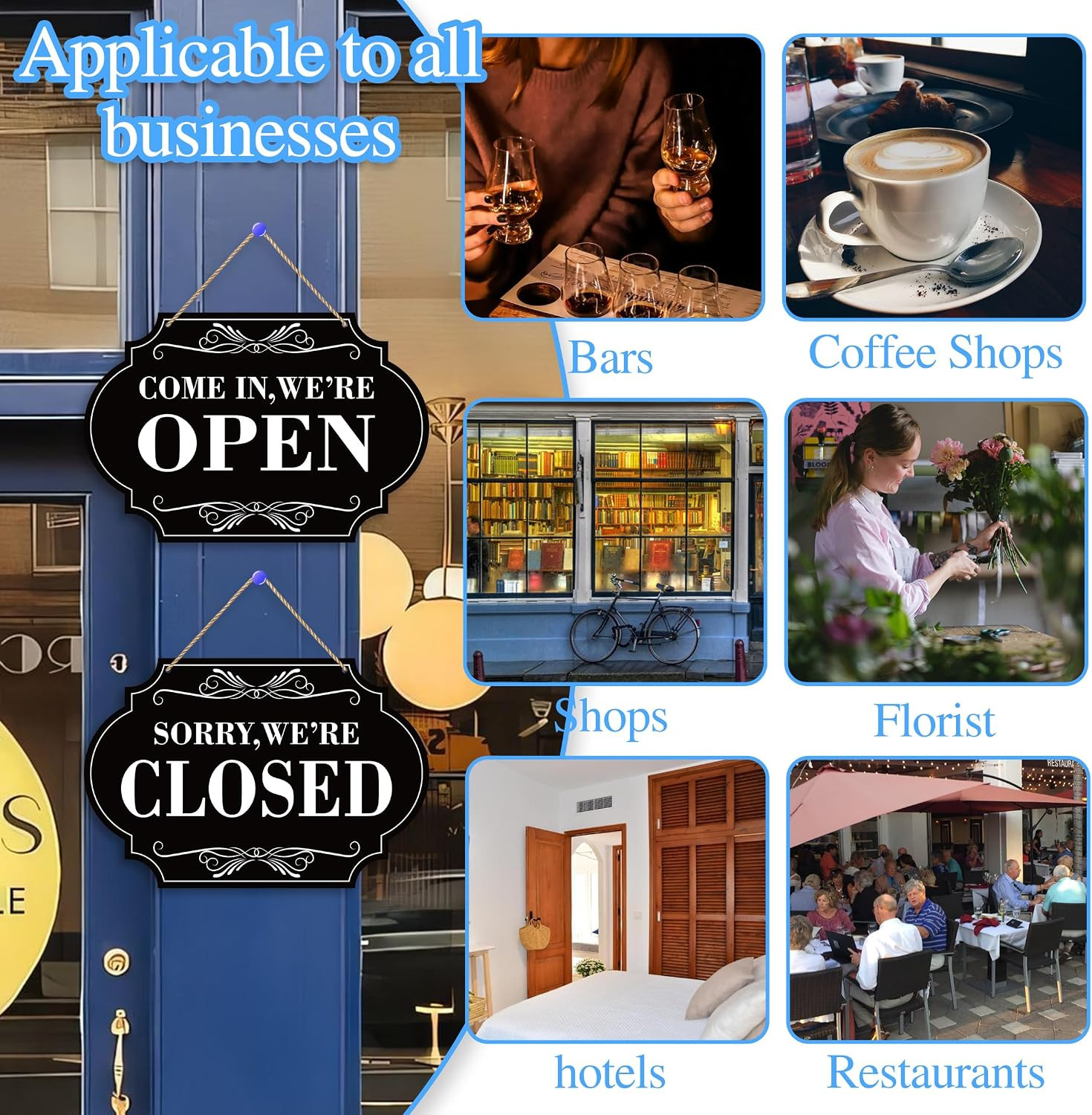 Open Closed Signs for Business, 11X8 Waterproof Double Sided Come in or Closed H