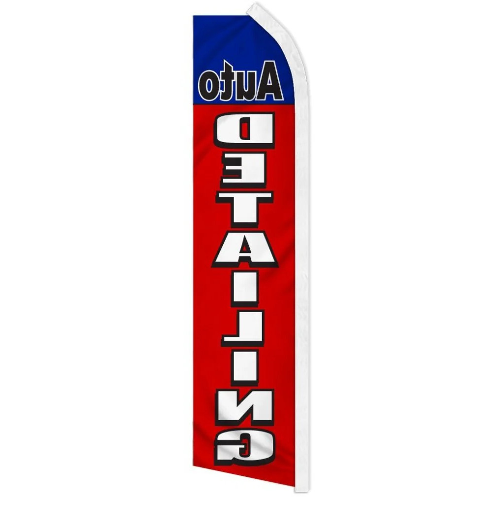 AUTO DETAILING RED/BLUE advertising super flag poly banner *POLE NOT INCLUDED*