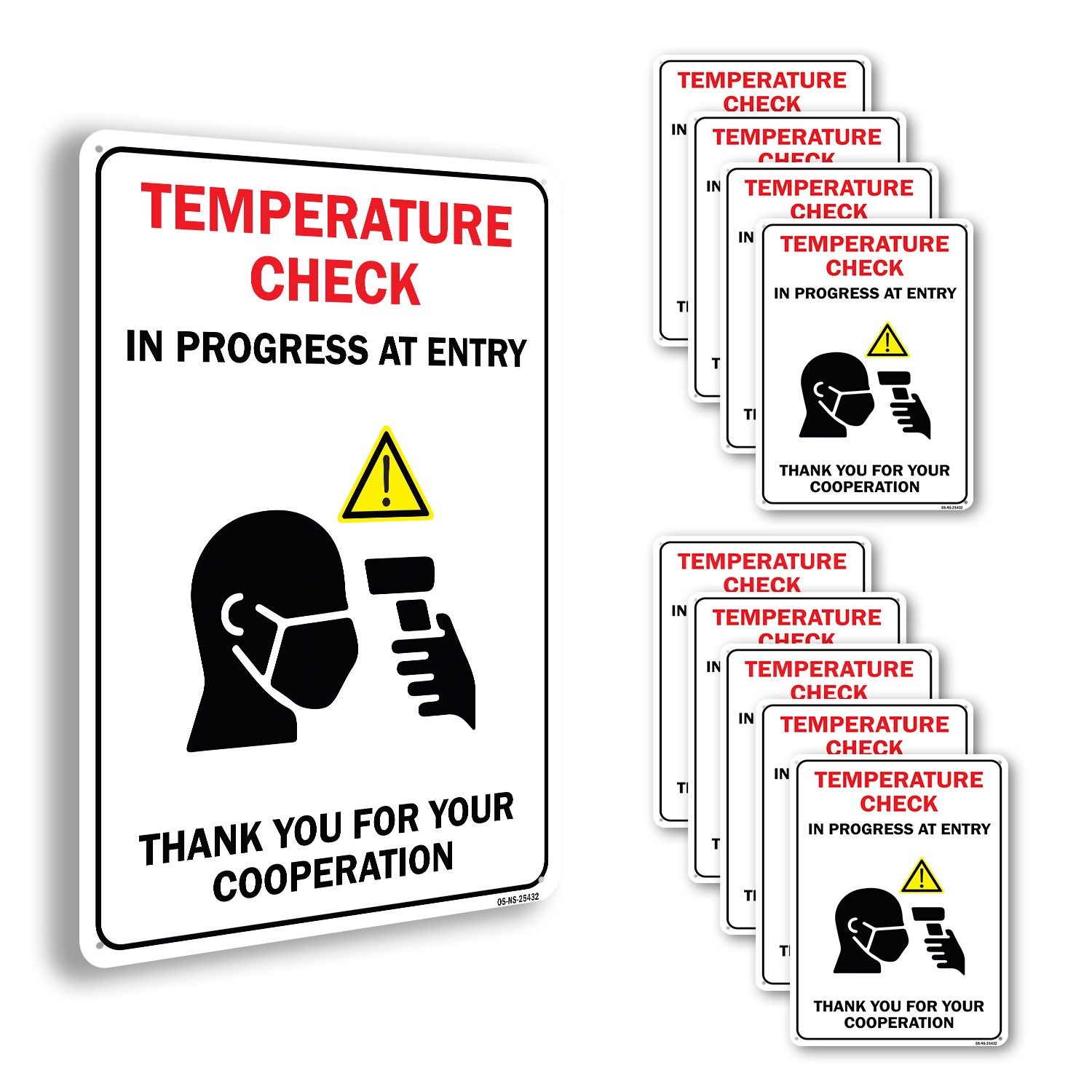 Temperature Check In Progress At Entry Public Safety Sign, Decal 5 or 10 Pack