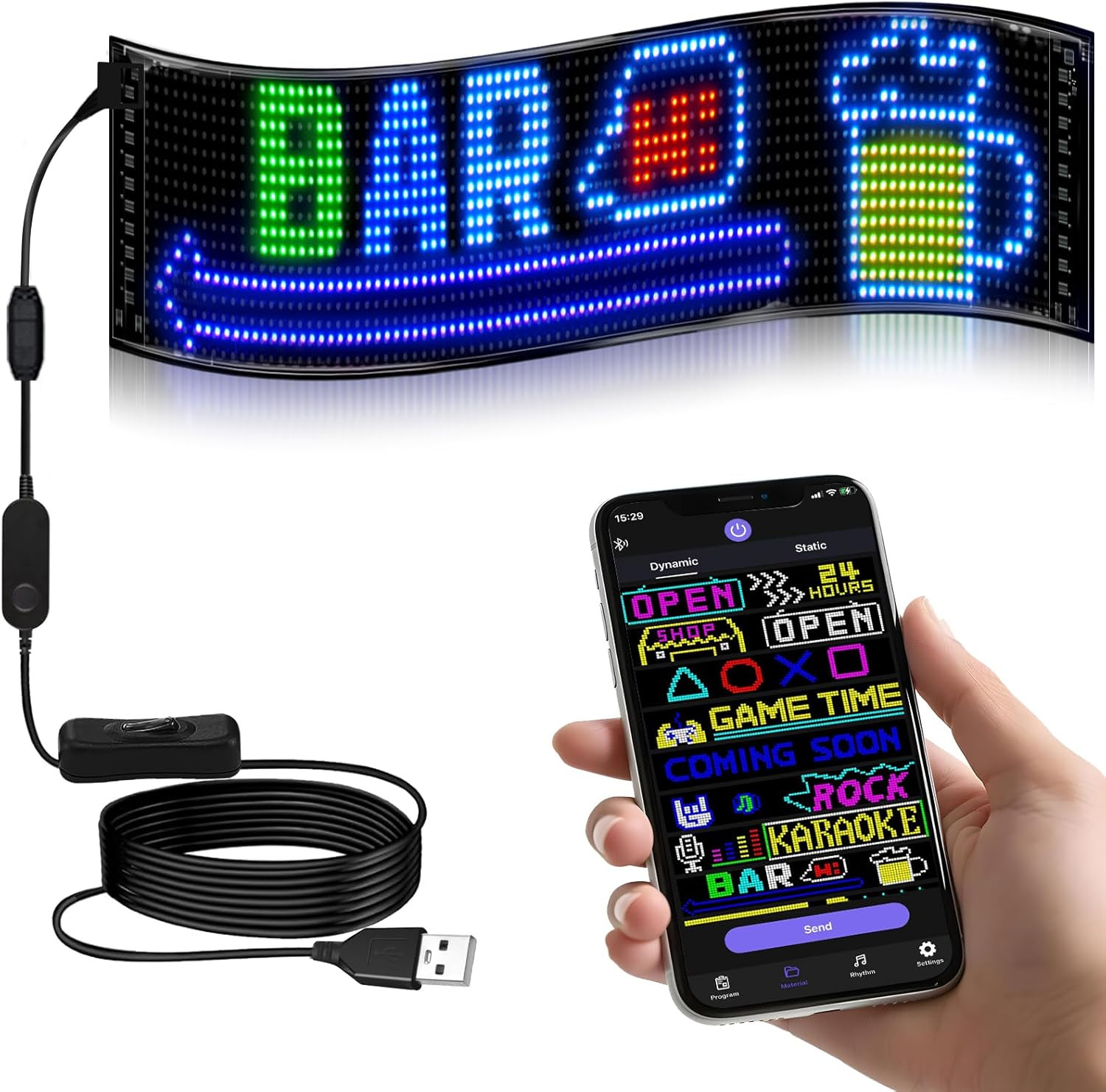 Customizable Bluetooth LED Sign | Scrolling Message Display 27&Prime;x5