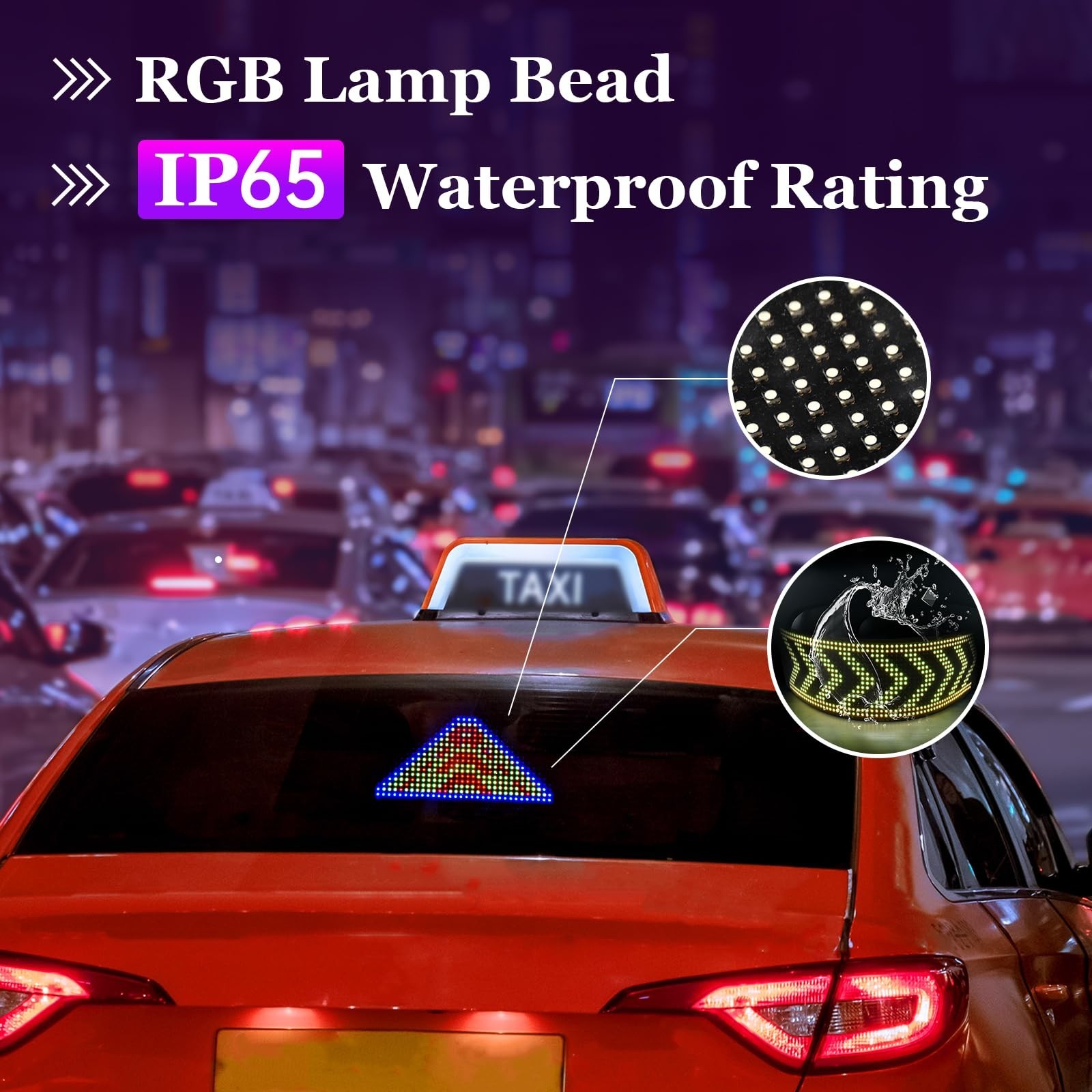Scrolling LED Car Sign – Flexible Bluetooth App, DIY Text & Animation, 3&Prime;x7